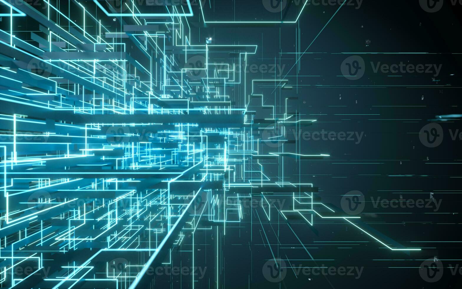 Glowing electronics lines with circuit structure, 3d rendering. photo