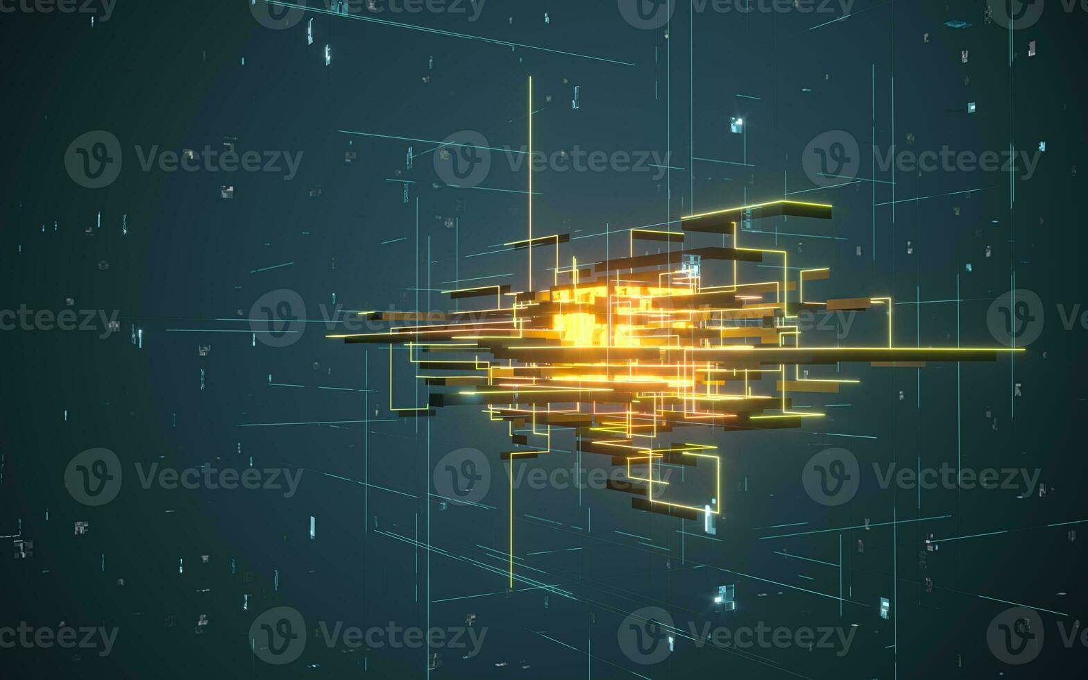 Glowing electronics lines with circuit structure, 3d rendering. photo