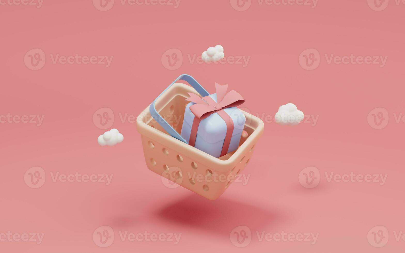 Shopping basket and gifts, 3d rendering. photo