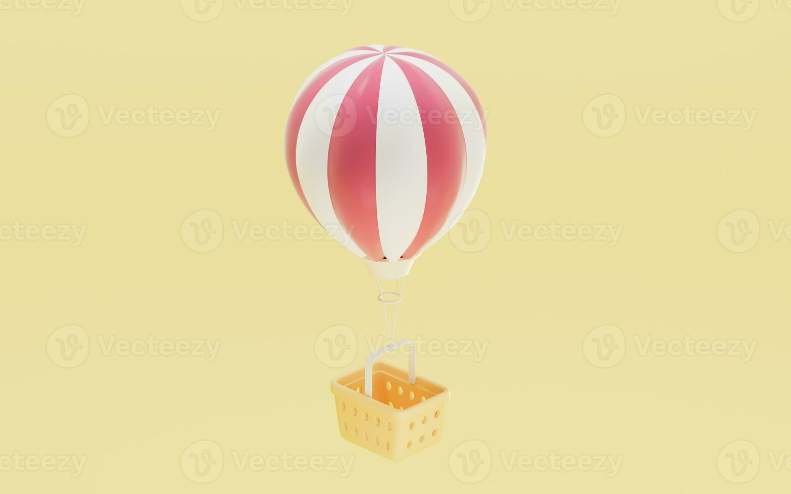 Shopping basket and hot air balloon, 3d rendering. photo