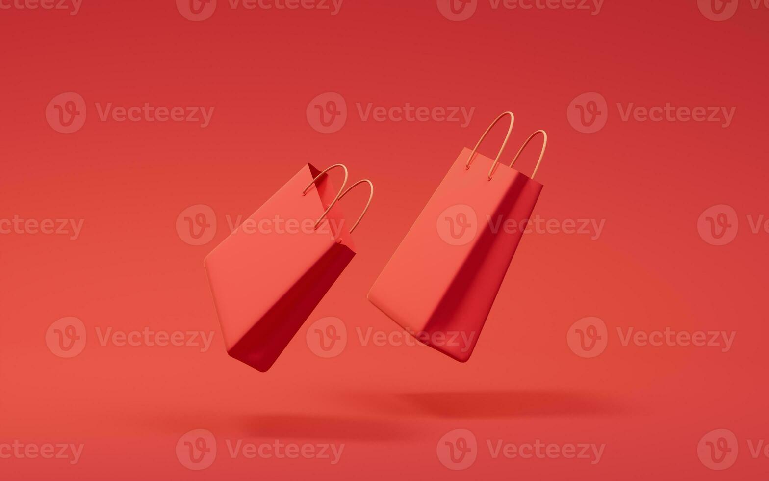 Red shopping bags with red background, 3d rendering. photo