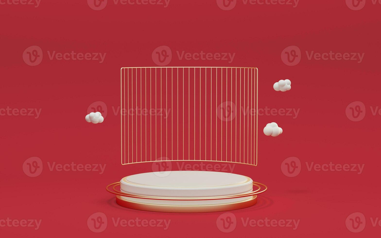 Empty stage with red background, 3d rendering. photo