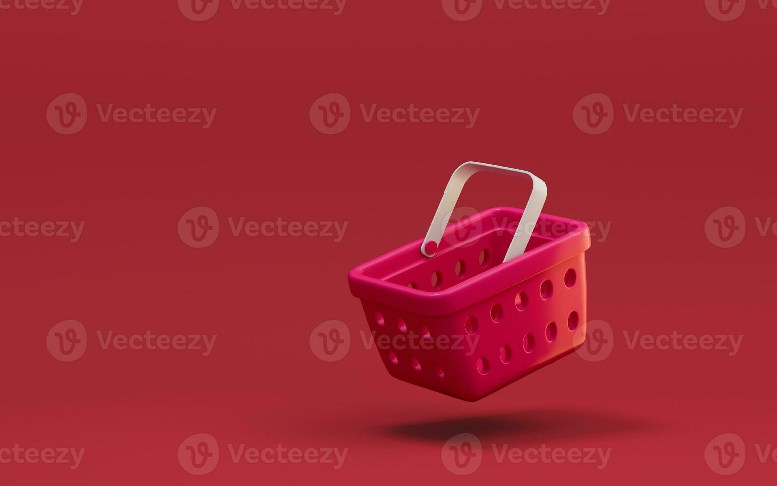 Empty shopping basket with red background, 3d rendering. photo