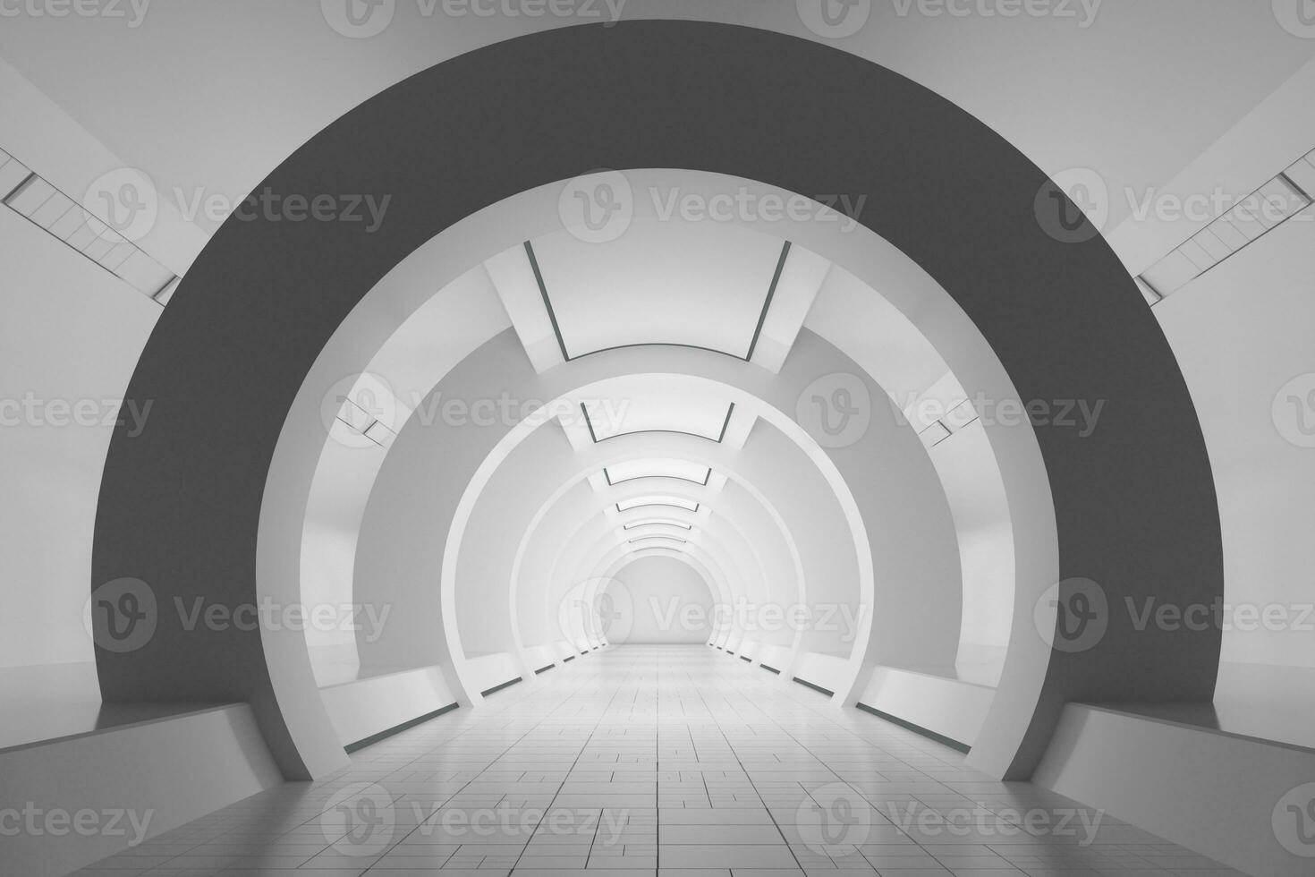 White sci-fi tunnel, empty round room, 3d rendering. photo
