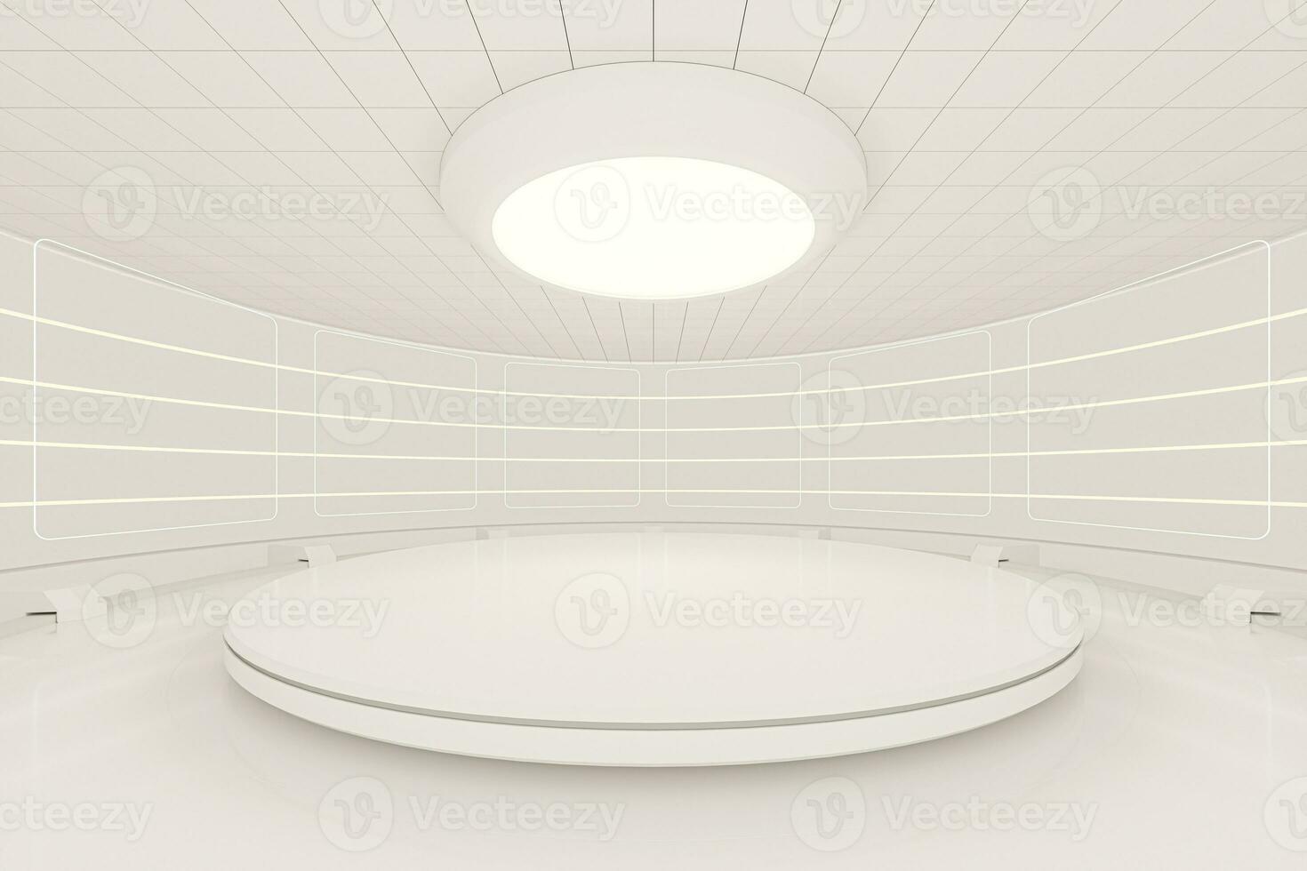 Creative round room, empty presentation room, 3d rendering. photo