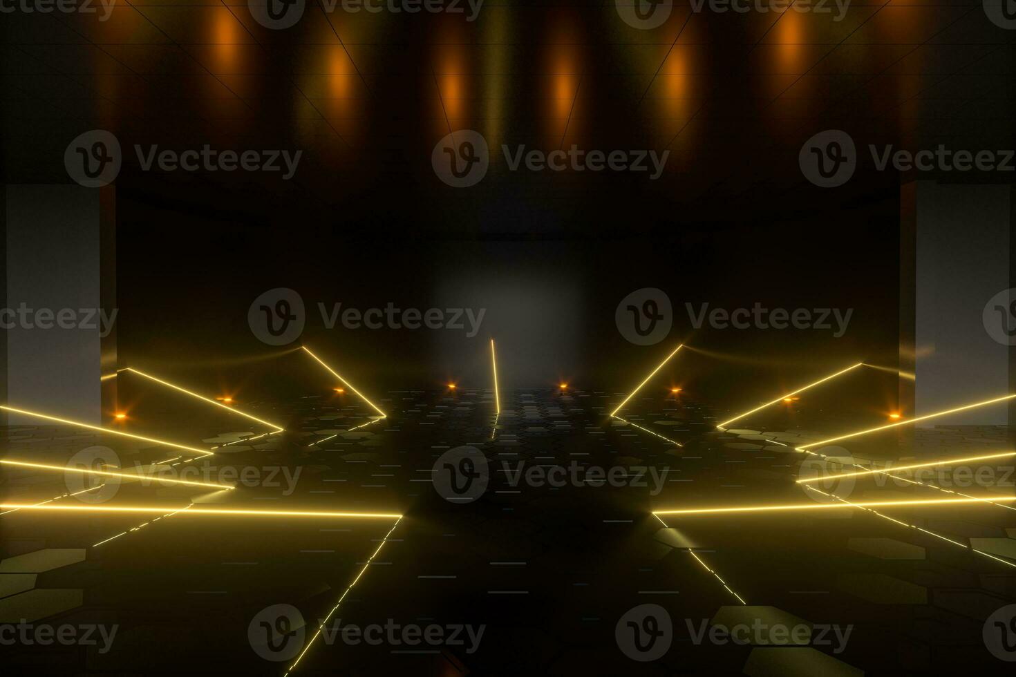 Gradient glowing lines with dark stage background, 3d rendering. photo