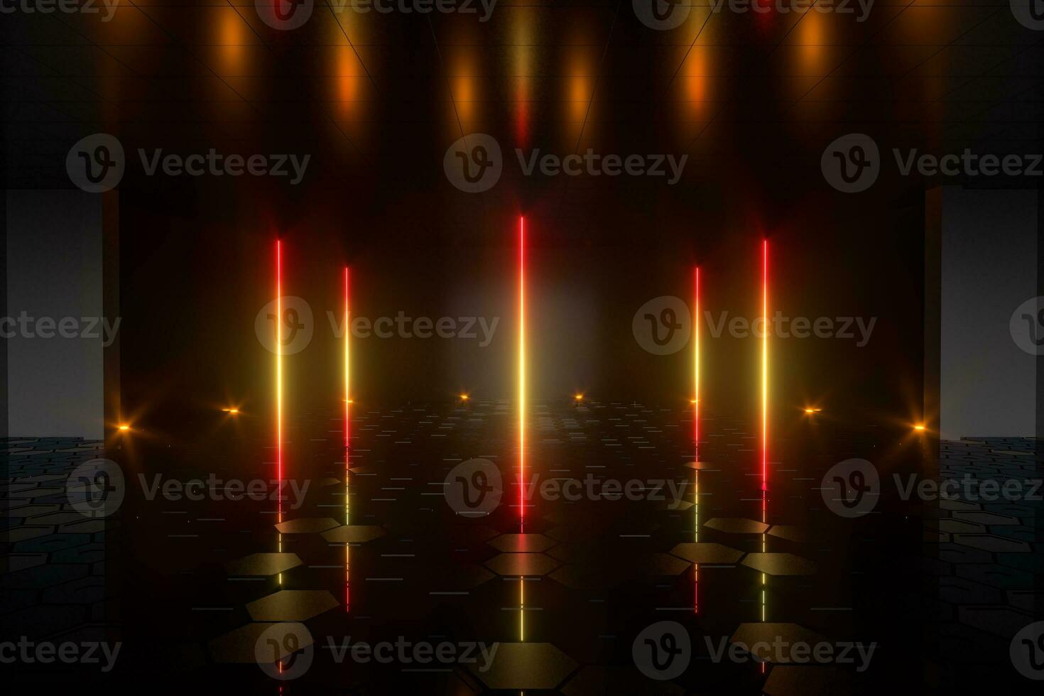 Gradient glowing lines with dark stage background, 3d rendering. photo