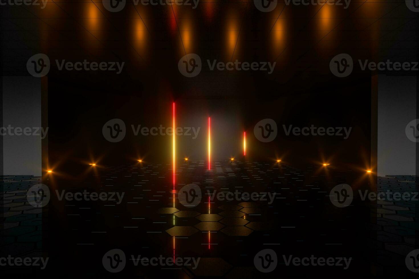 Gradient glowing lines with dark stage background, 3d rendering. photo