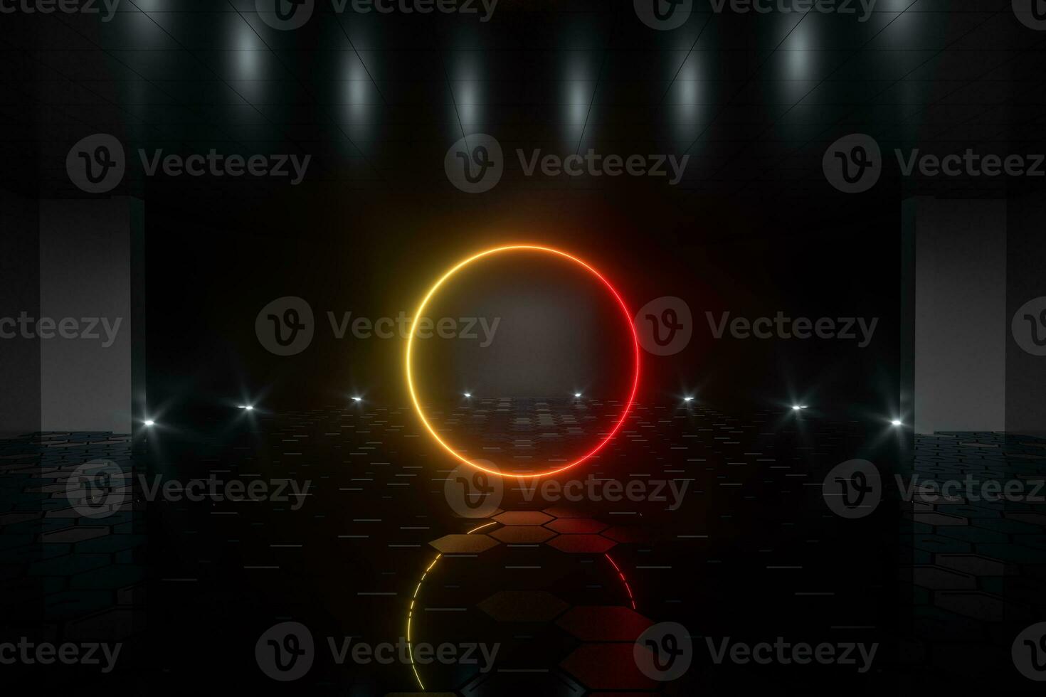Gradient glowing lines with dark stage background, 3d rendering. photo
