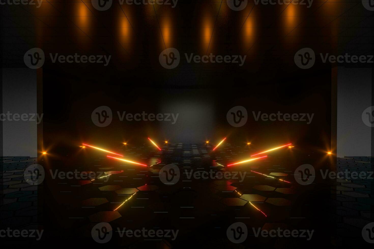 Gradient glowing lines with dark stage background, 3d rendering. photo
