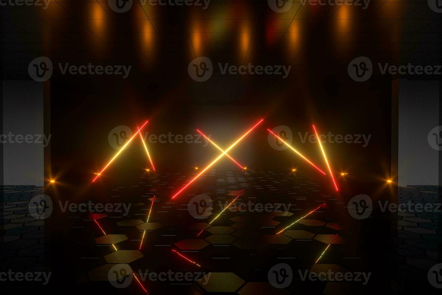Gradient glowing lines with dark stage background, 3d rendering. photo