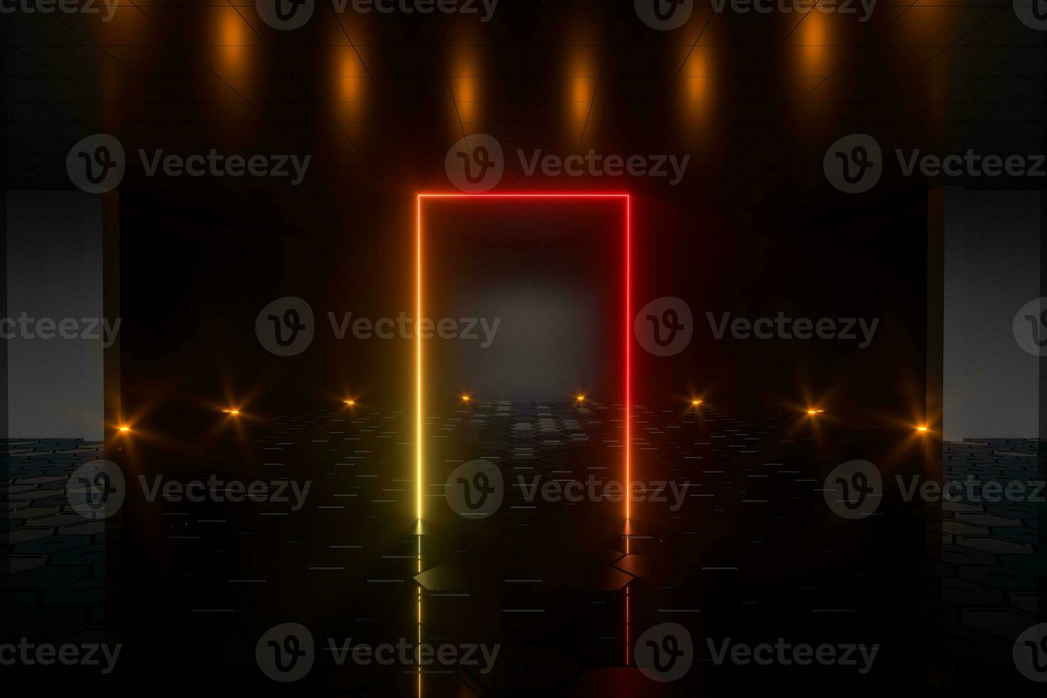 Gradient glowing lines with dark stage background, 3d rendering. photo
