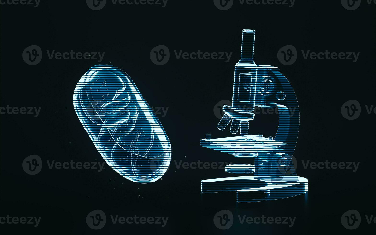 Holographic image of mitochondria, futuristic element, 3d rendering. photo