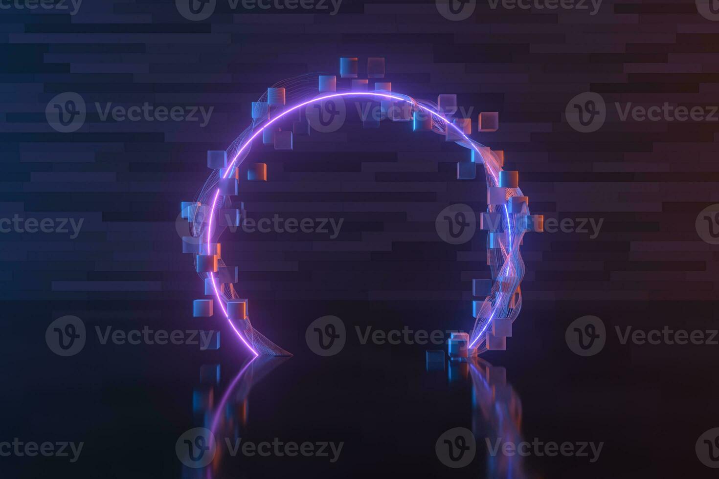Purple circle laser line with dark background, 3d rendering. photo