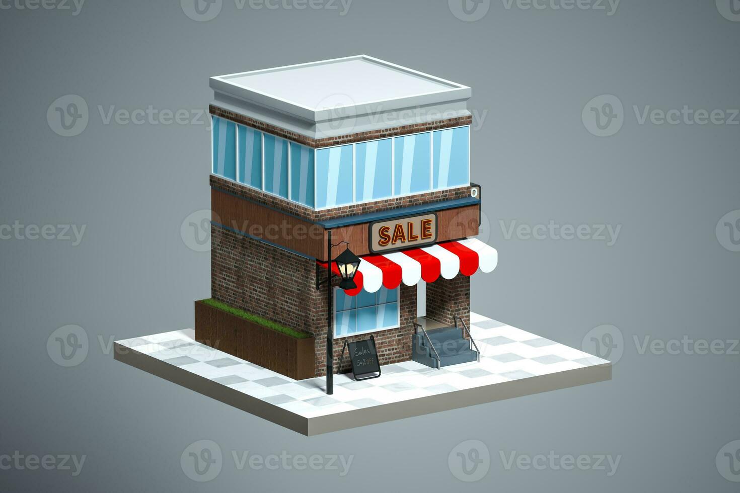 Cartoon store, modern shop building, 3d rendering. photo