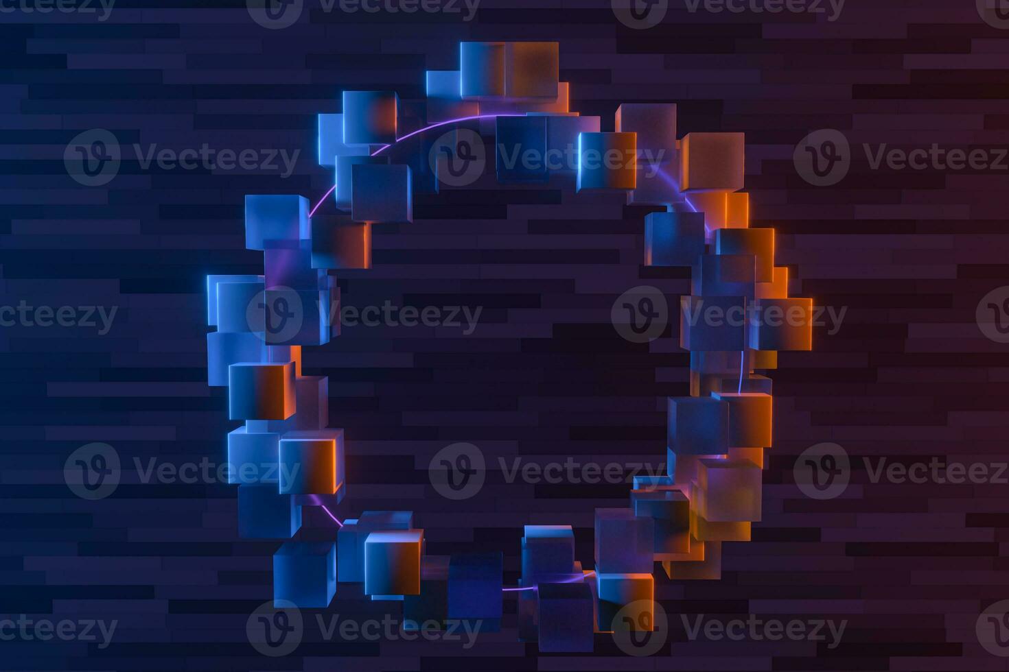 Purple circle laser line with dark background, 3d rendering. photo