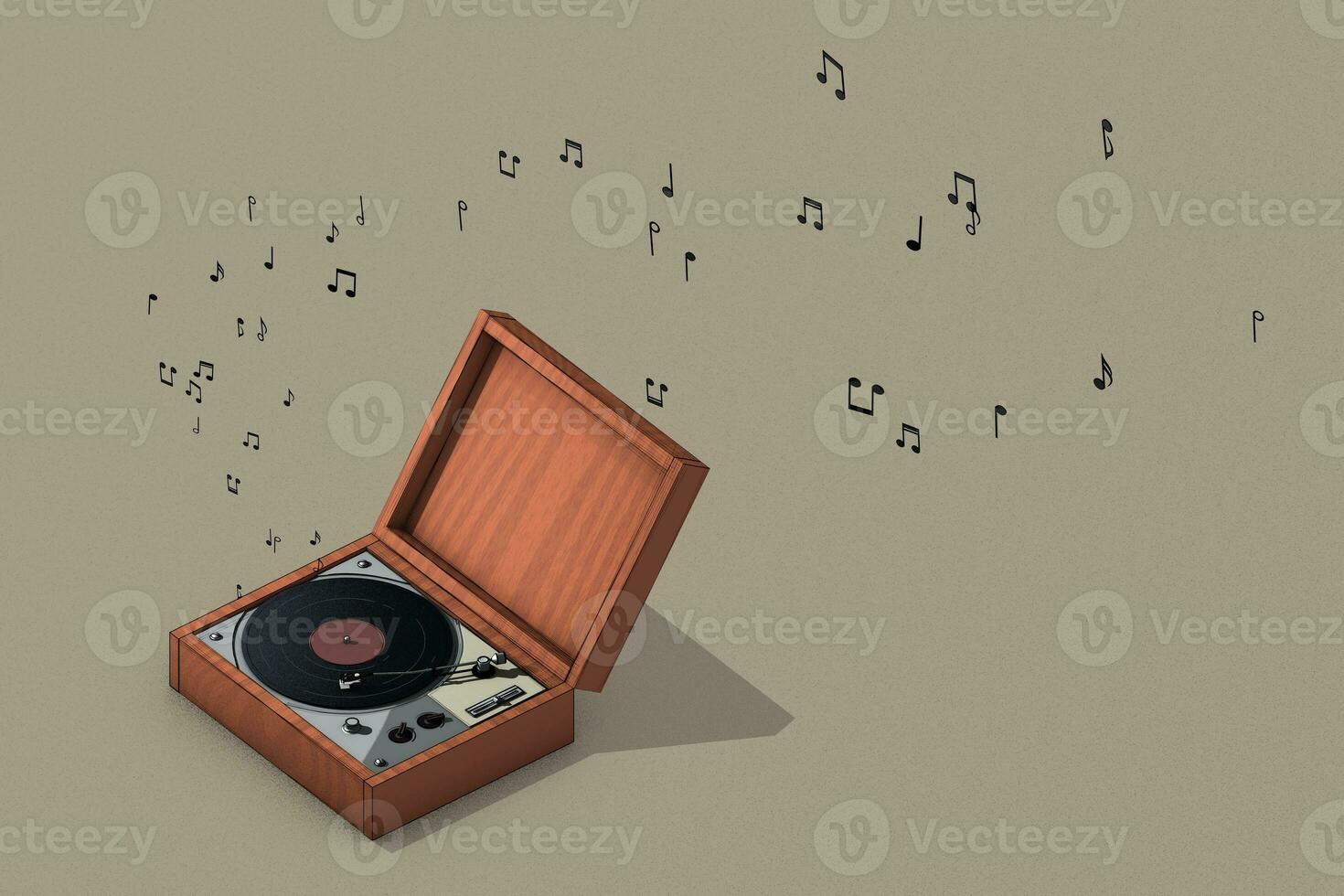 Retro style vinyl record player, music album, raster illustration. photo