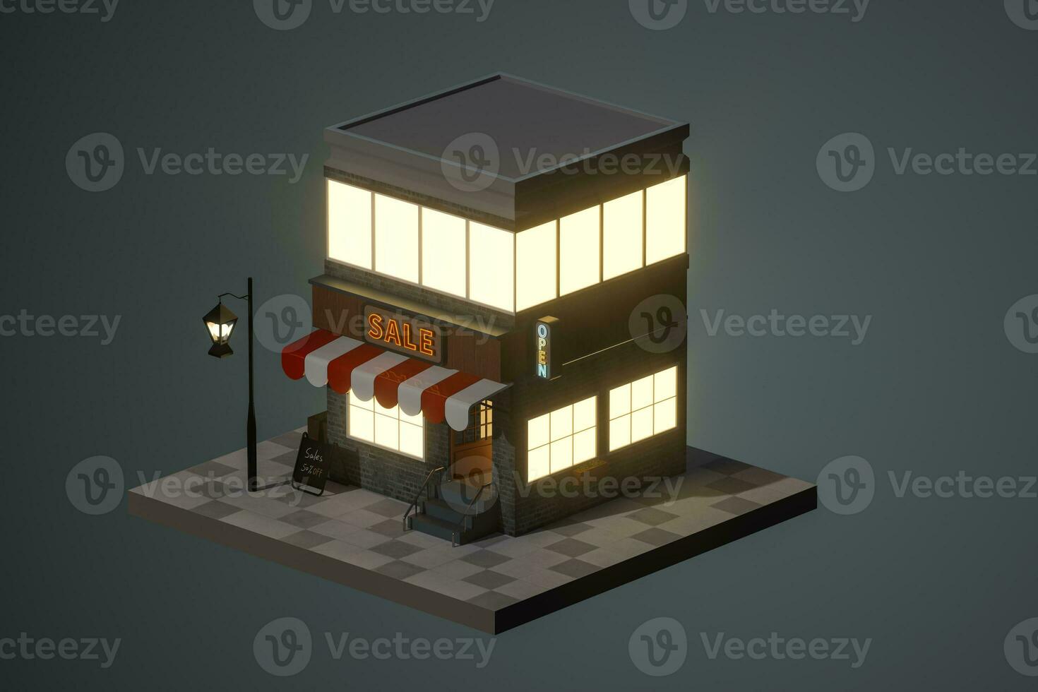 Cartoon store, modern shop building, 3d rendering. photo