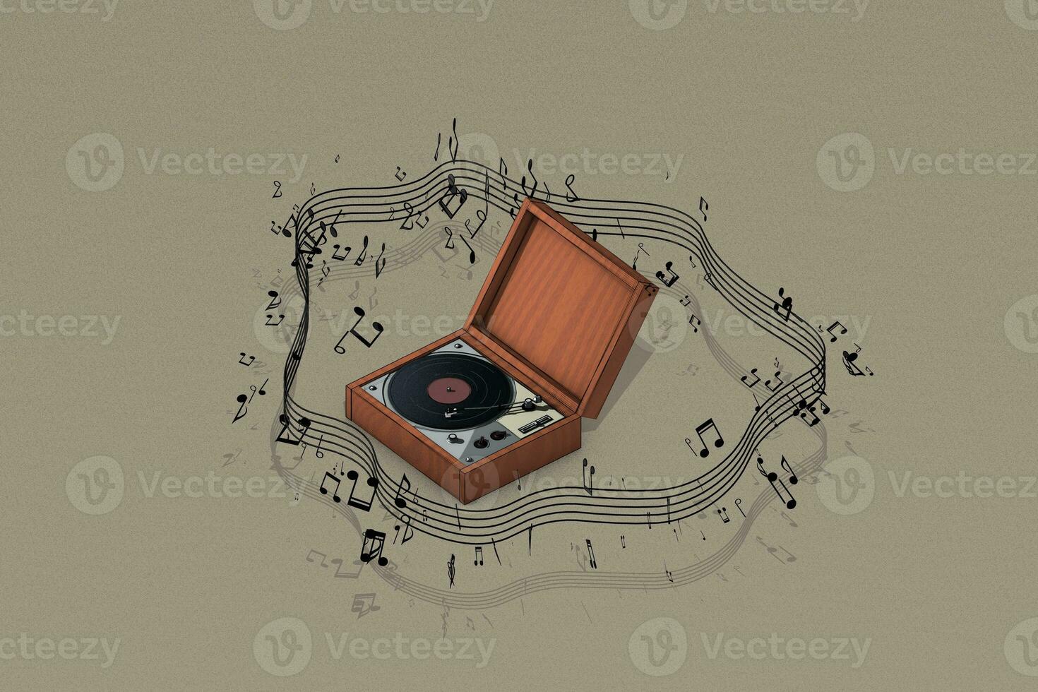 Retro style vinyl record player, music album, raster illustration. photo