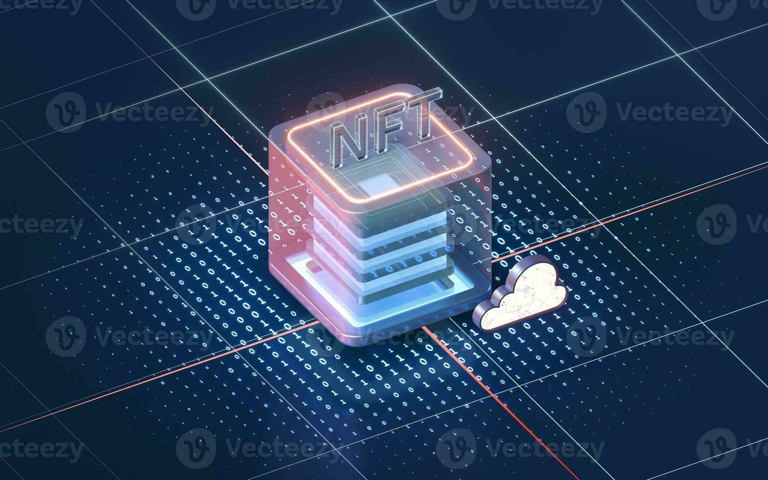 NFT nonfungible tokens concept with dark background, 3d rendering. photo