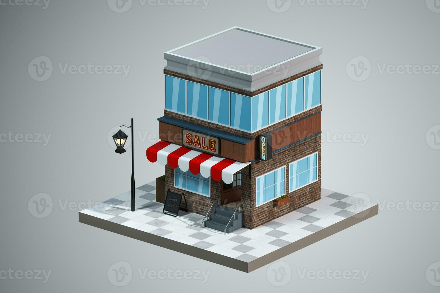 Cartoon store, modern shop building, 3d rendering. photo