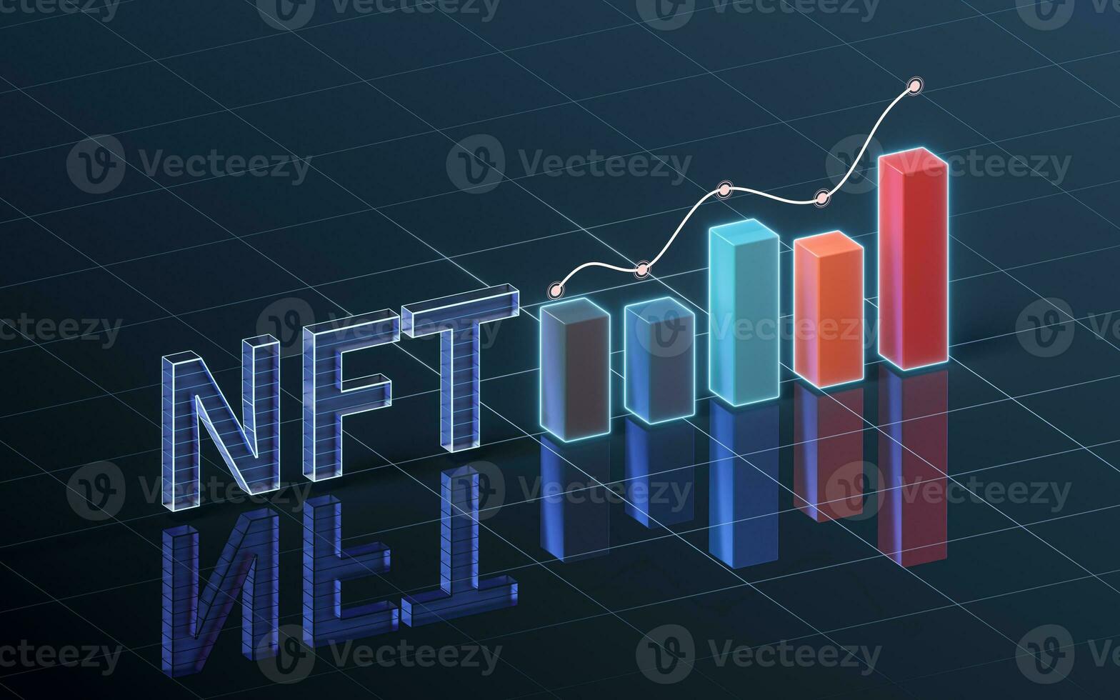 NFT nonfungible tokens concept with dark background, 3d rendering. photo