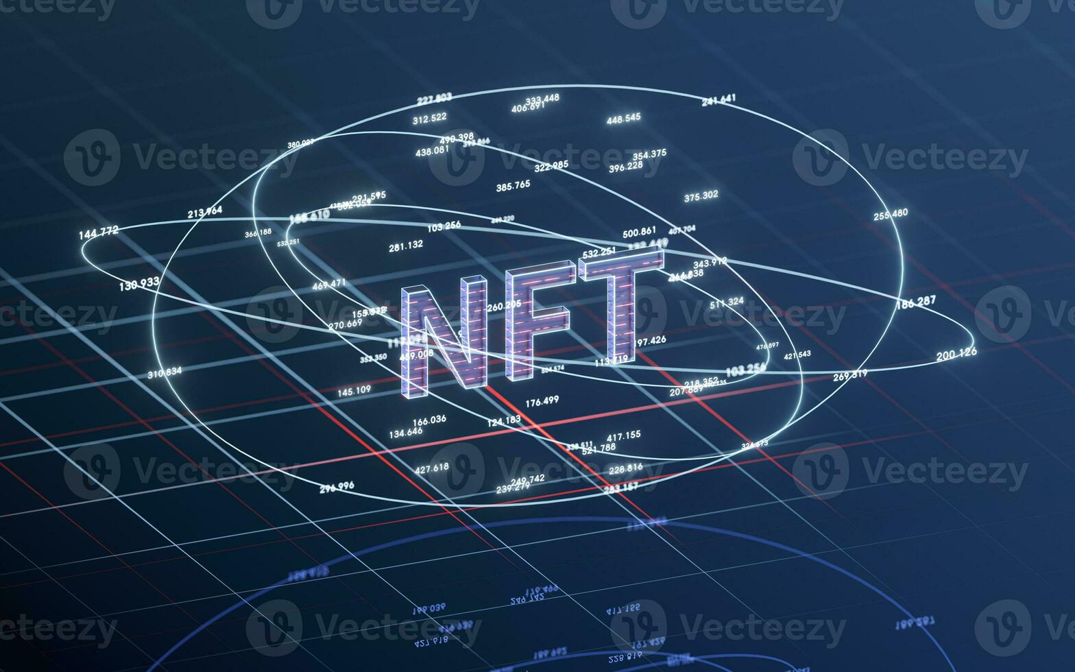 NFT nonfungible tokens concept with dark background, 3d rendering. photo