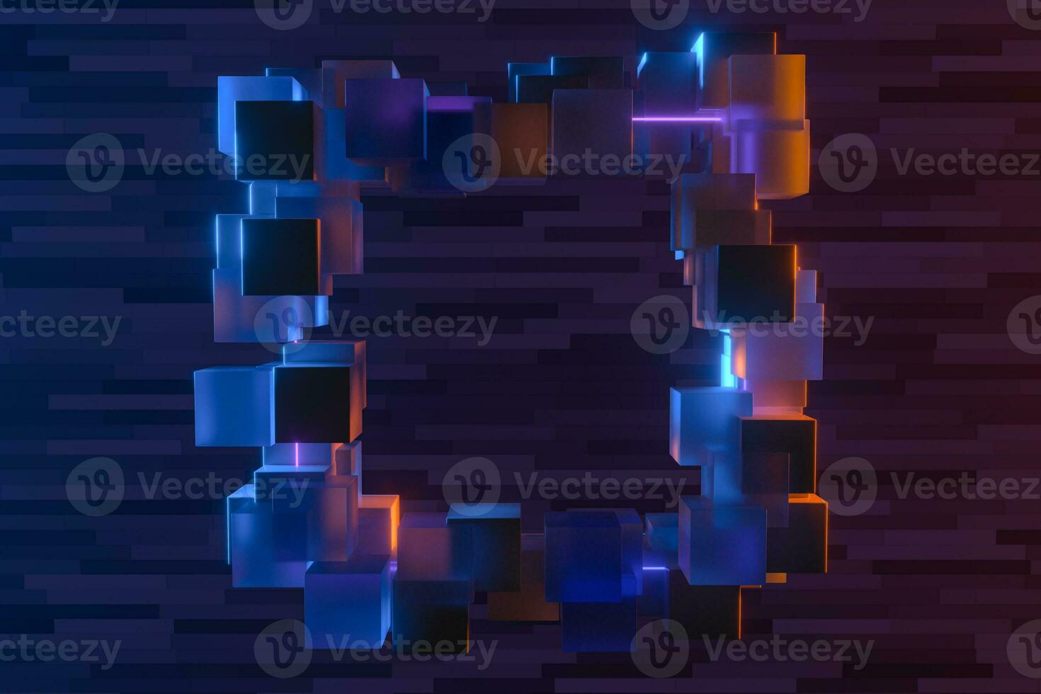 Purple neon laser line with dark background, 3d rendering. photo
