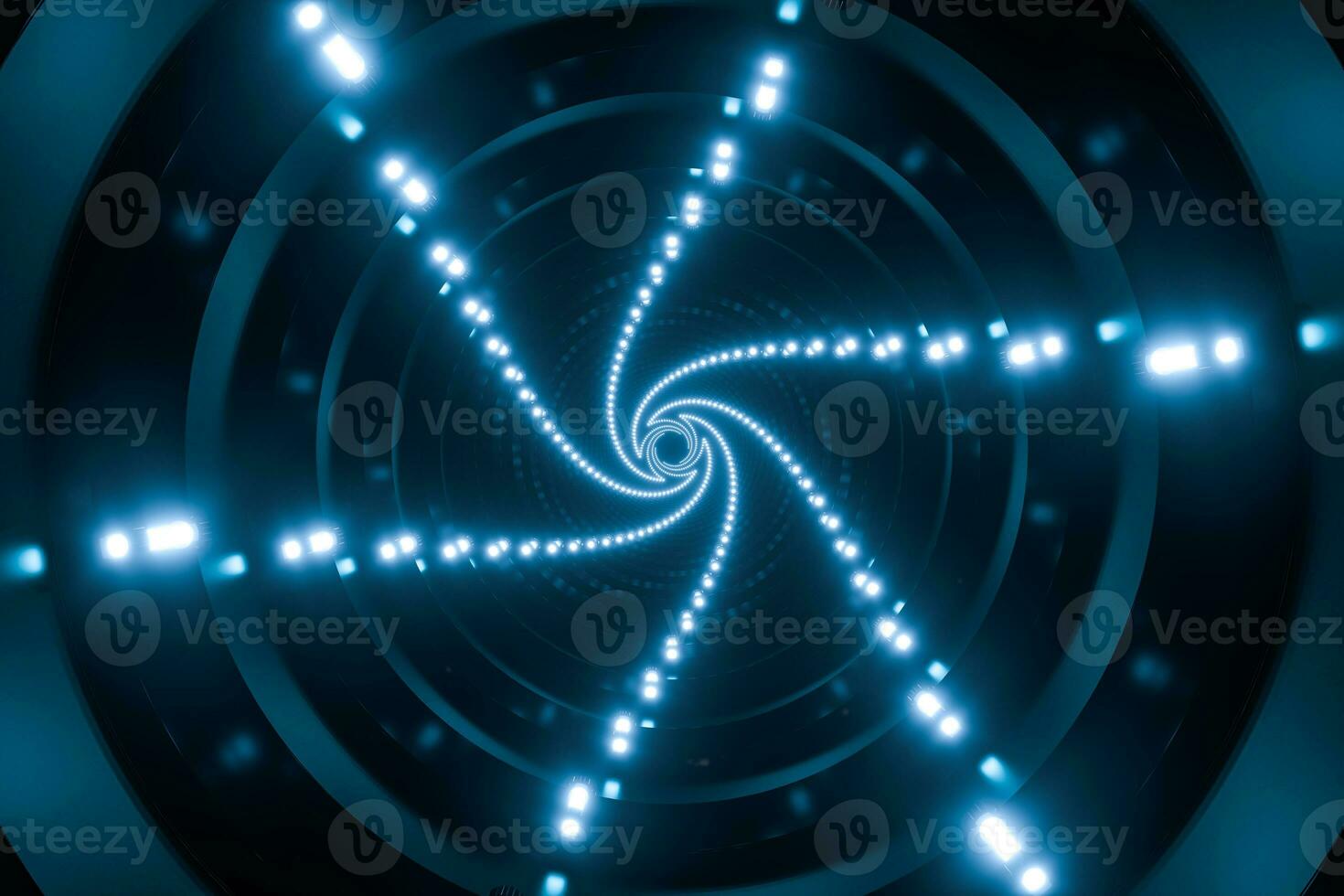 Round tunnel with neon light illuminated, 3d rendering. photo