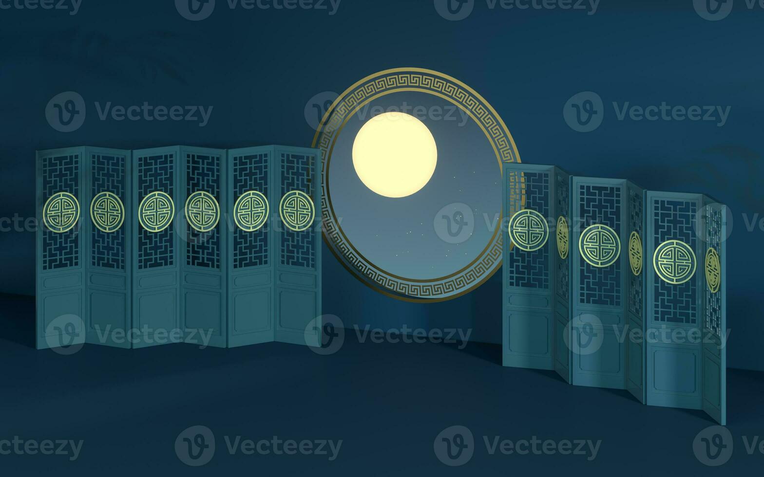 The room with an open window. The moon is outside. 3d rendering. photo