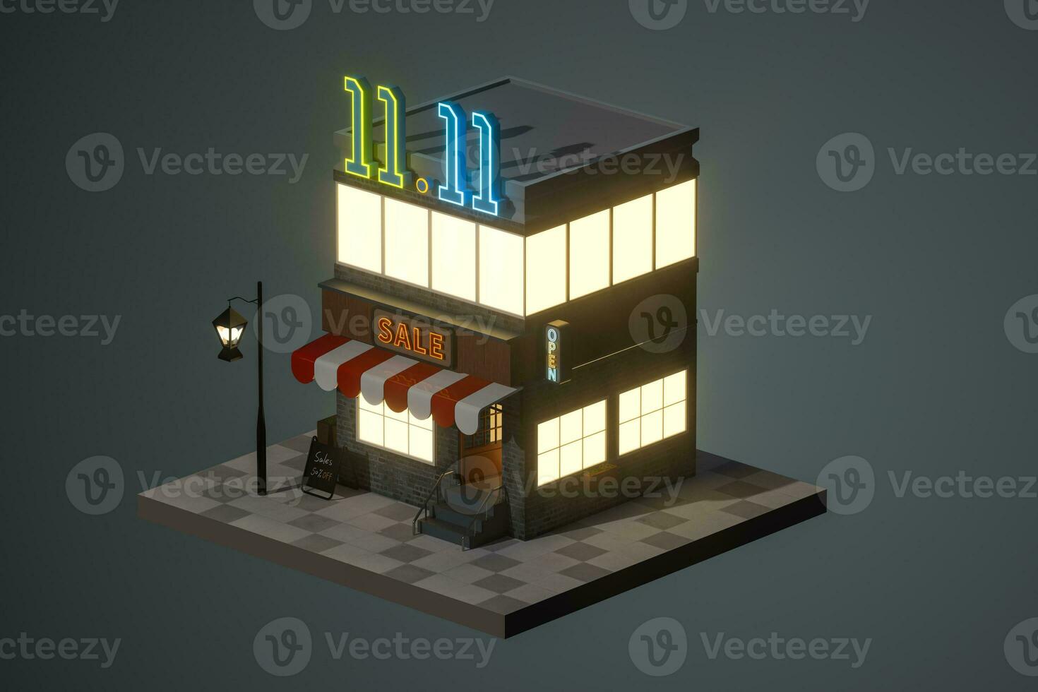 Cartoon store, modern shop building, 3d rendering. photo