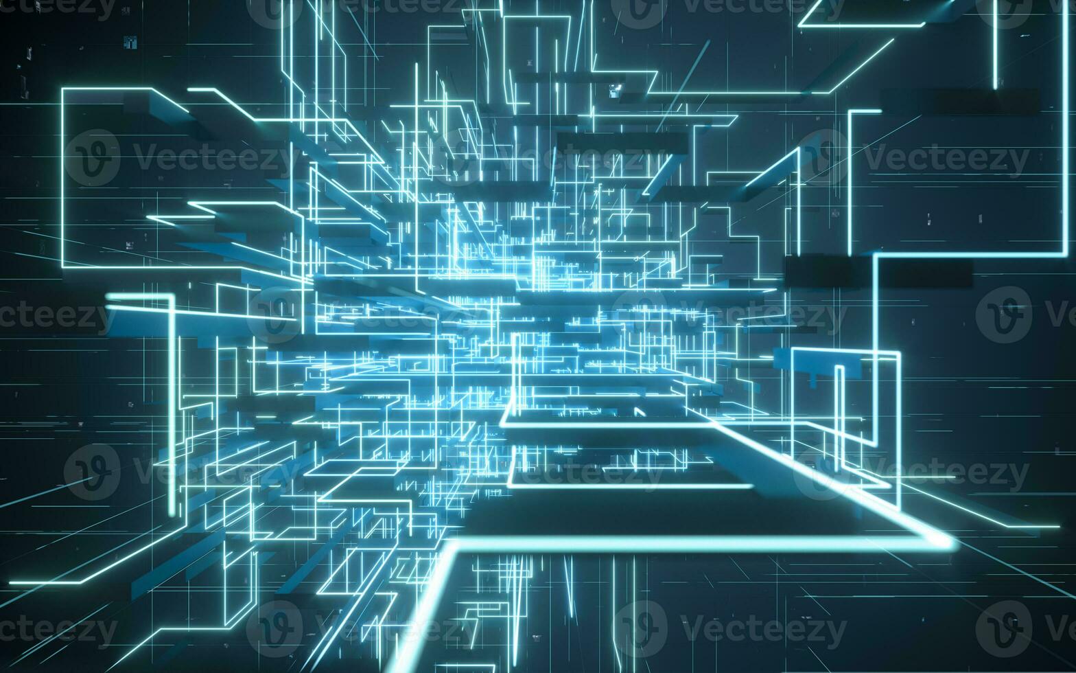 Glowing electronics lines with circuit structure, 3d rendering. photo