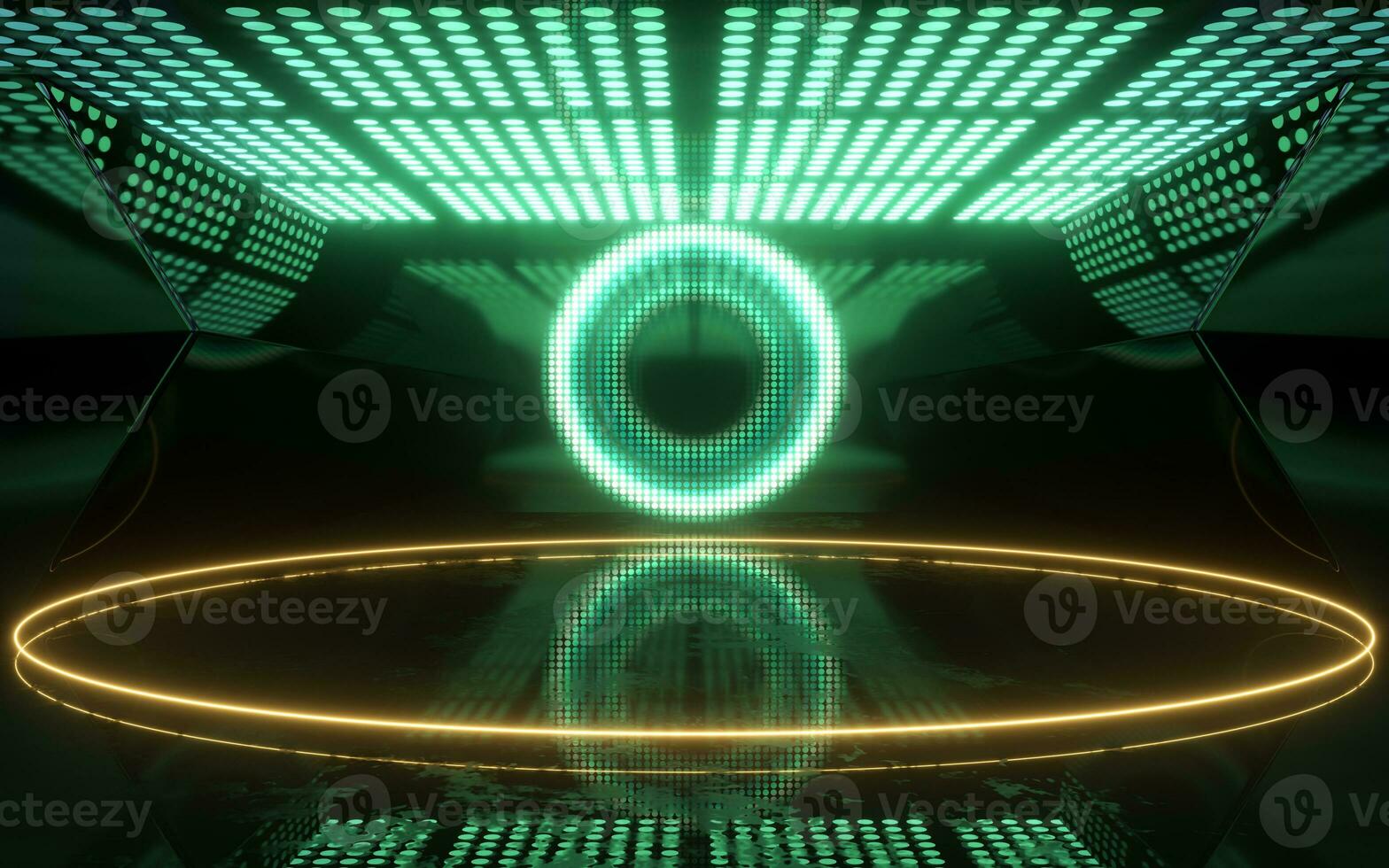 Futuristic room with glowing neon lights, 3d rendering. photo