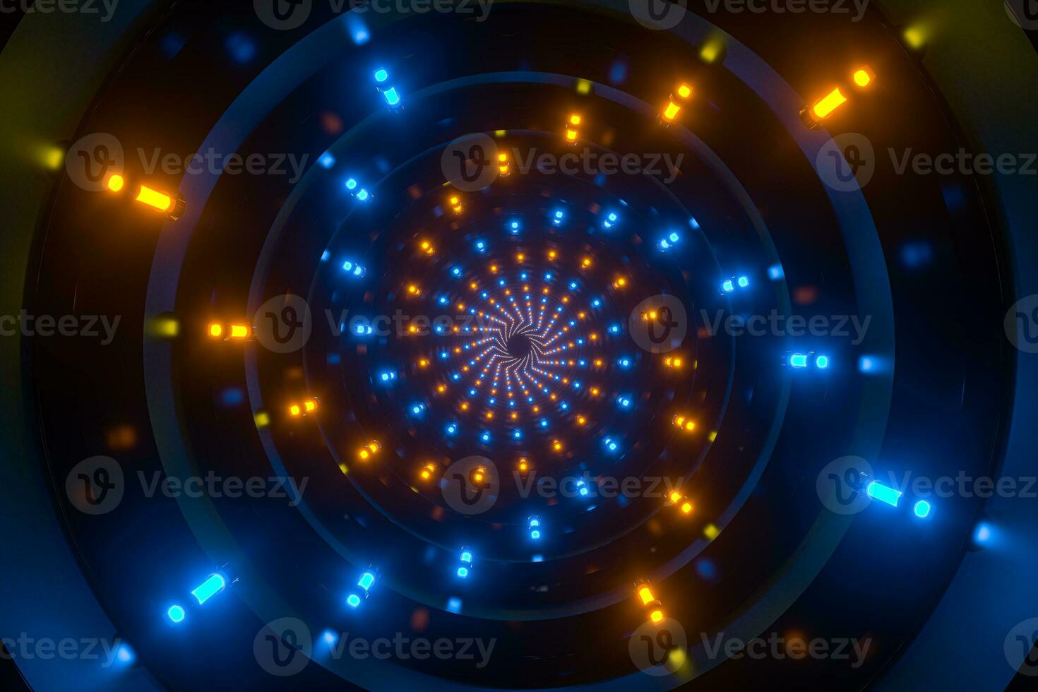 Round tunnel with neon light illuminated, 3d rendering. photo