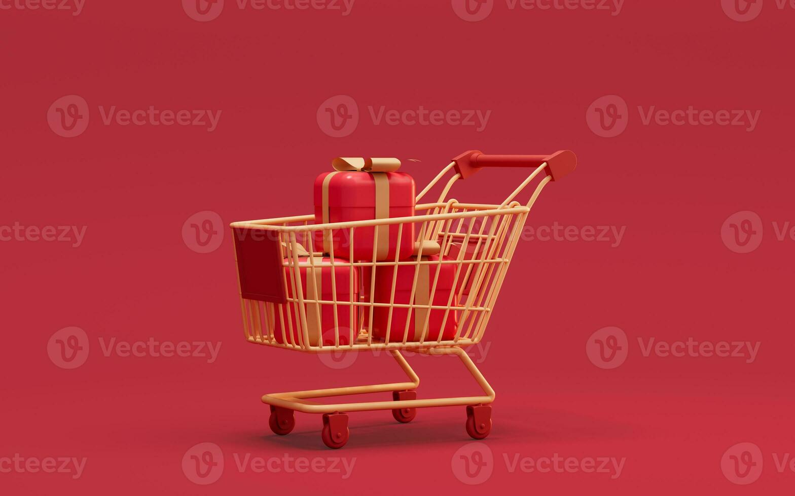 Shopping cart and gifts, shopping theme, 3d rendering. photo