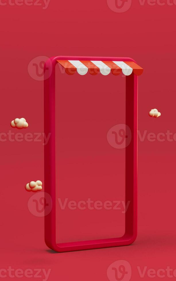 A mobile phone with red background, 3d rendering. photo