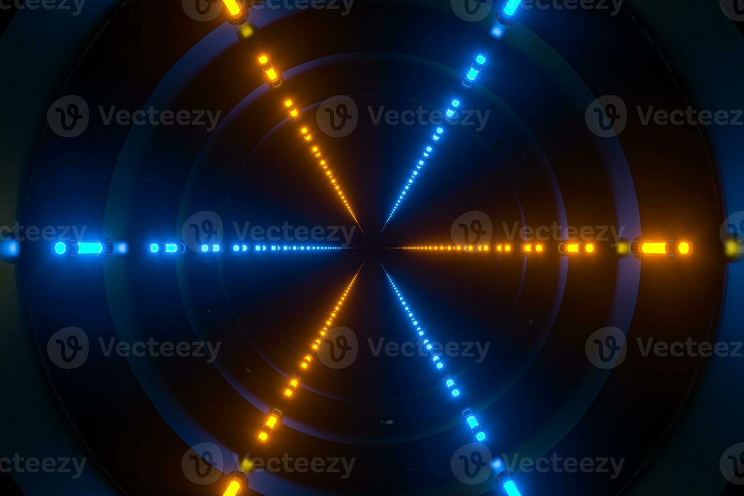 Round tunnel with neon light illuminated, 3d rendering. photo