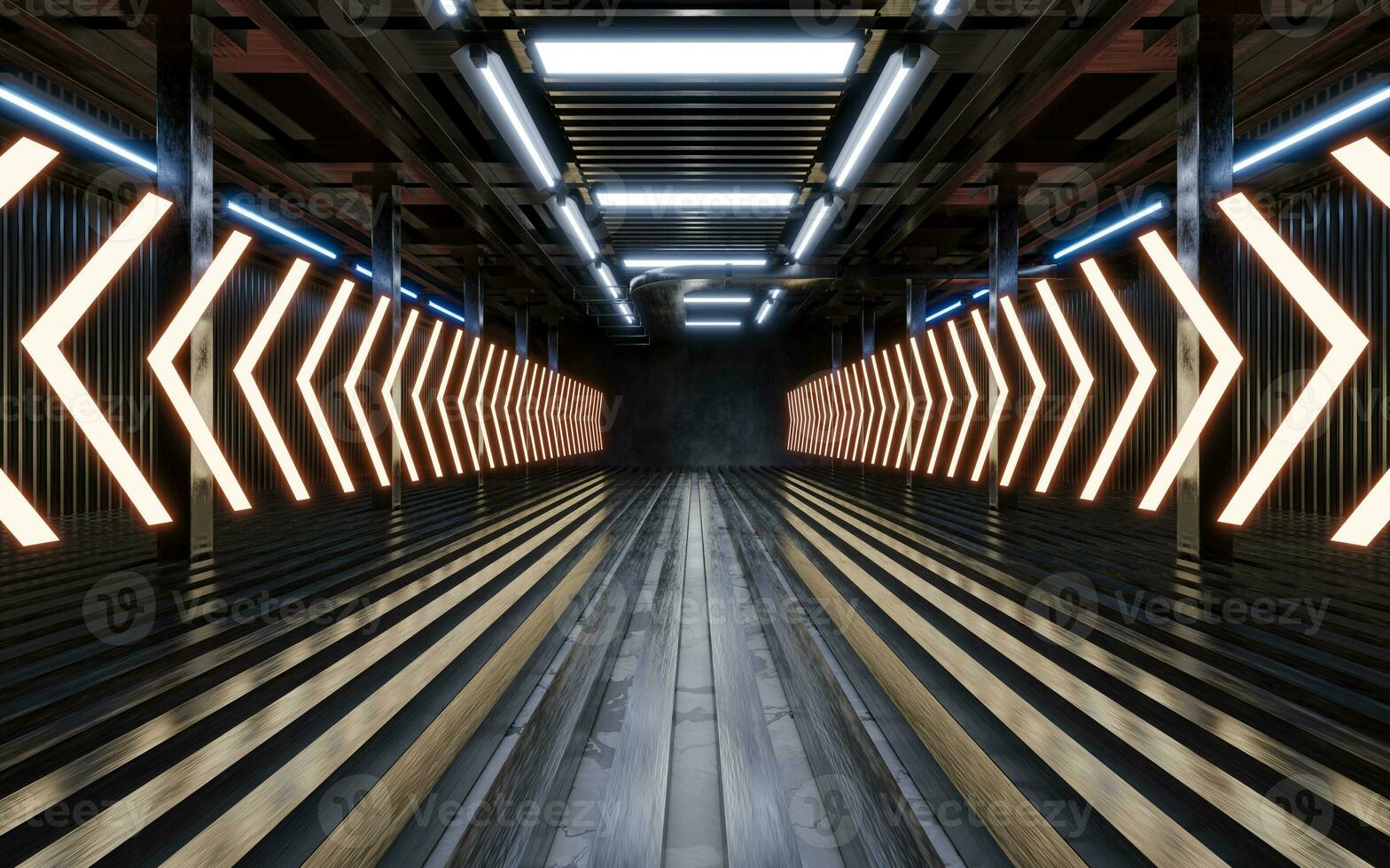 Dark building with neon illumination, 3d rendering. photo