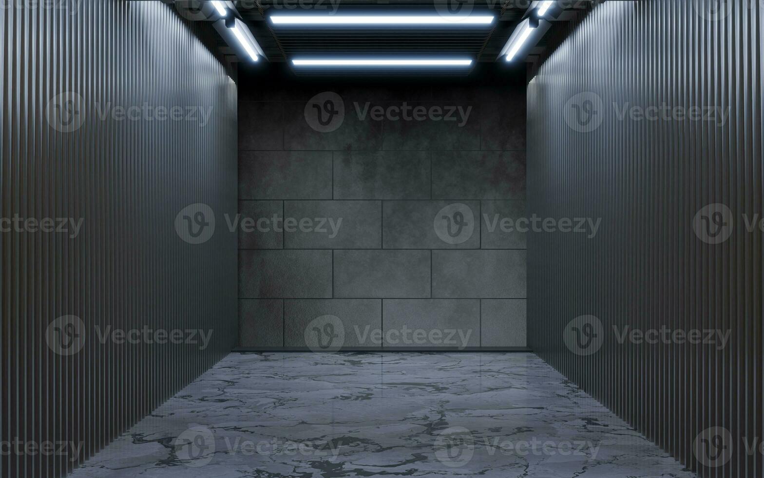 Dark building with neon illumination, 3d rendering. photo