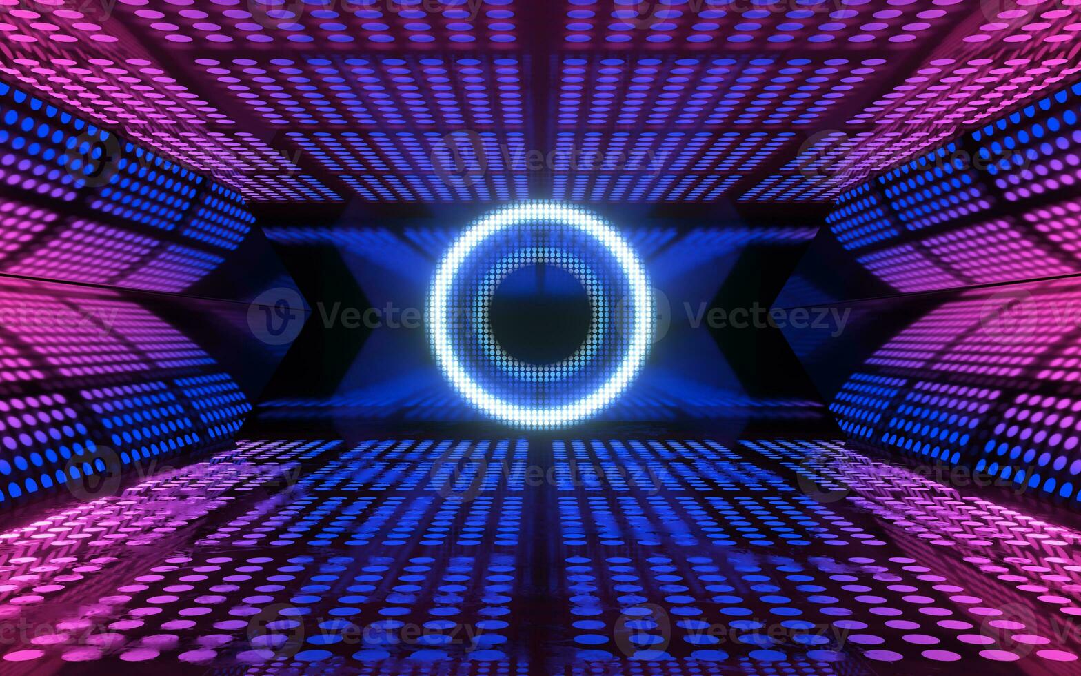 Futuristic room with glowing neon lights, 3d rendering. photo