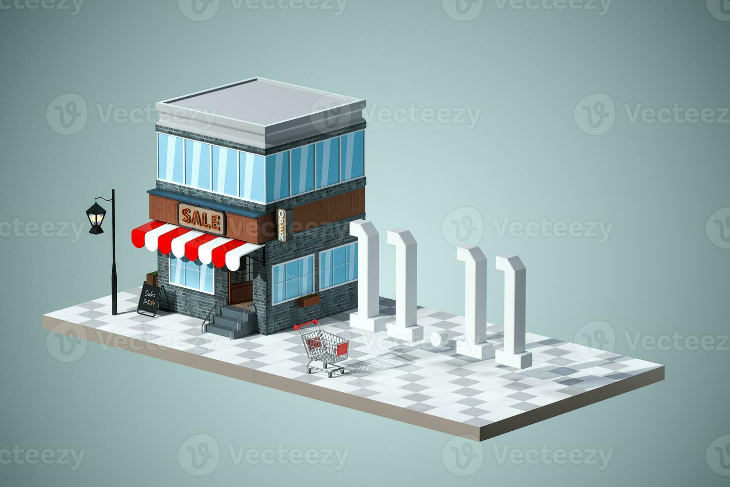 Cartoon store, modern shop building, 3d rendering. photo