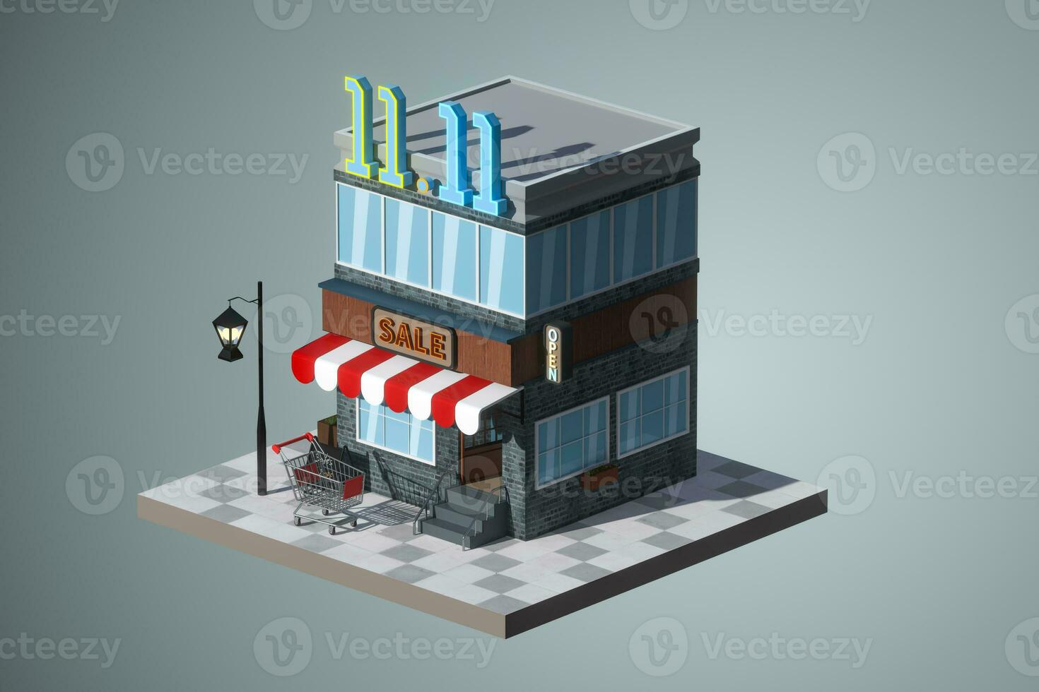 Cartoon store, modern shop building, 3d rendering. photo