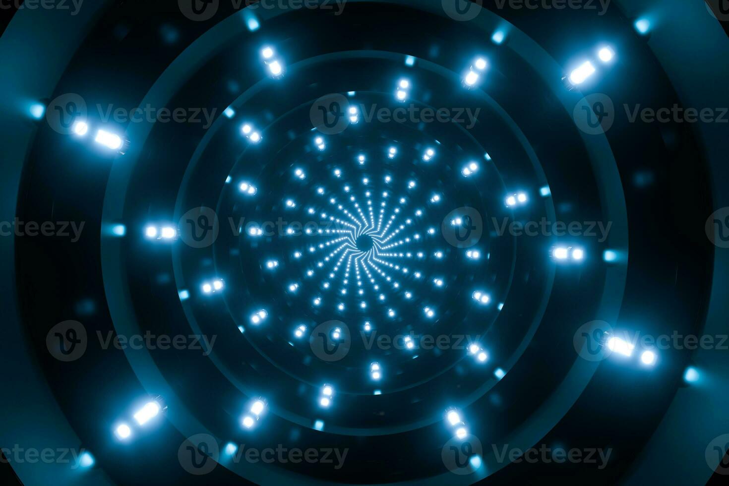 Round tunnel with neon light illuminated, 3d rendering. photo