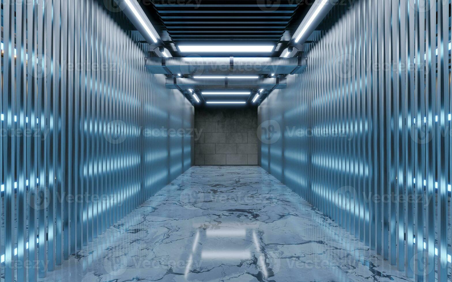 Dark building with neon illumination, 3d rendering. photo