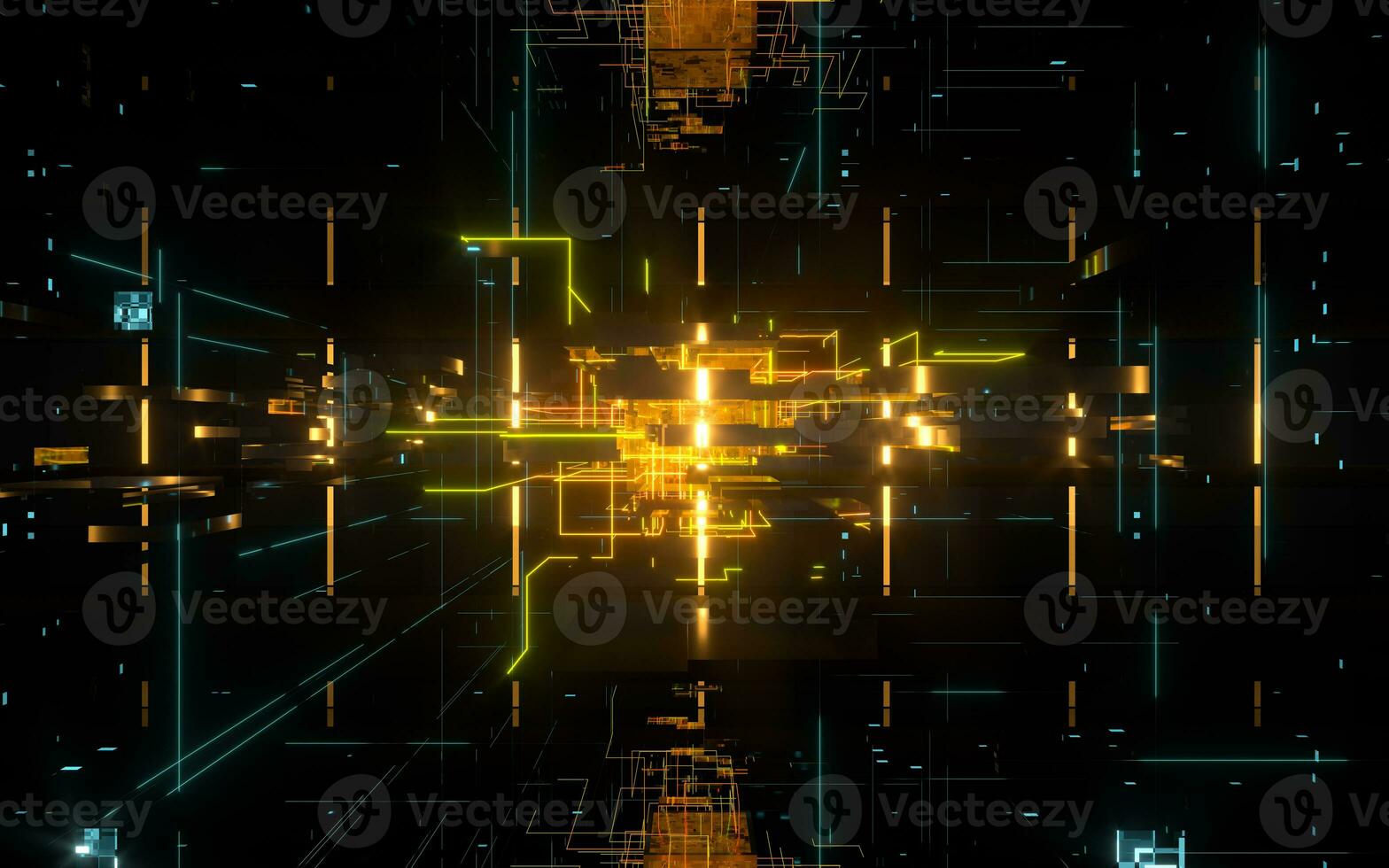 Glowing electronics lines with circuit structure, 3d rendering. photo