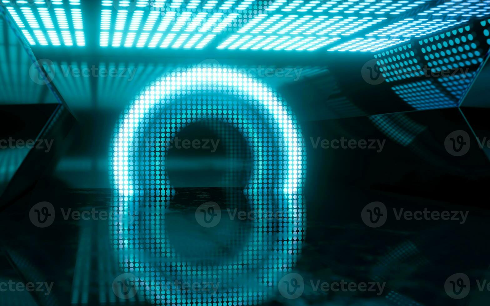 Futuristic room with glowing neon lights, 3d rendering. photo