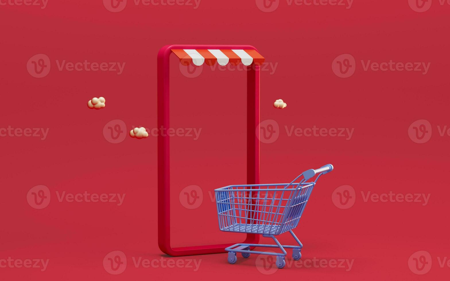 A mobile phone and shopping basket, online shopping, 3d rendering. photo