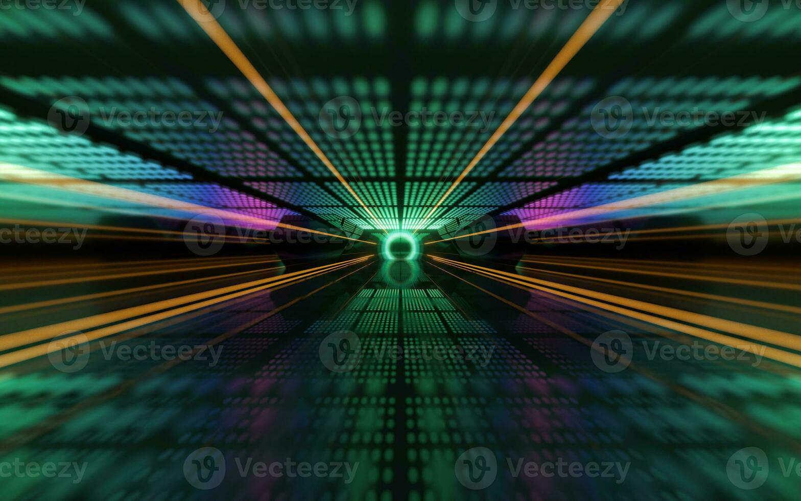 Futuristic room with glowing neon lights, 3d rendering. photo