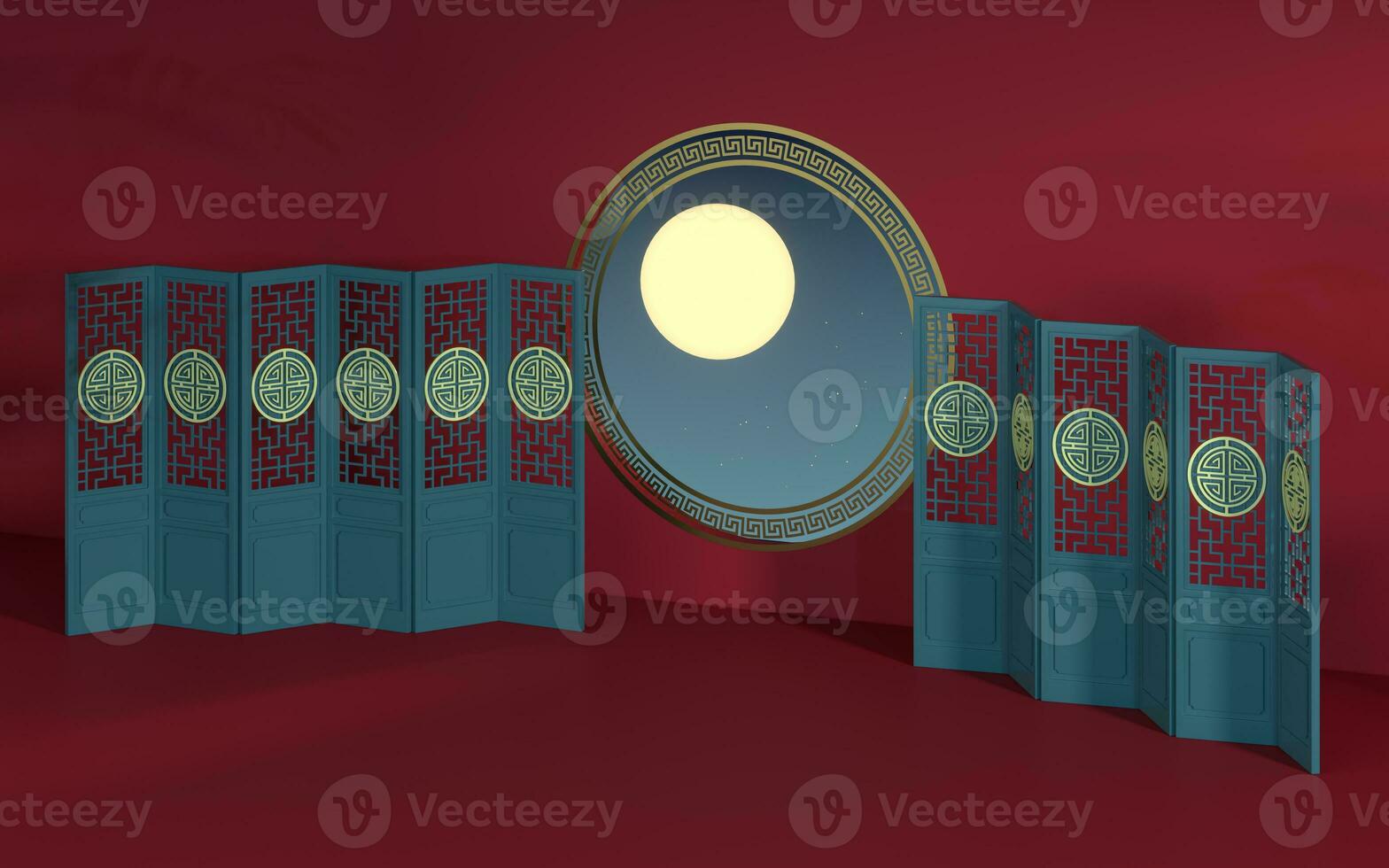 The room with an open window. The moon is outside. 3d rendering. photo