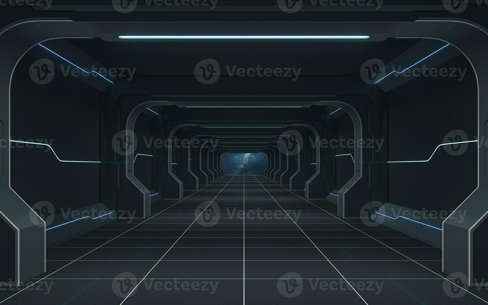 Futuristic tunnel and empty room, 3d rendering. photo